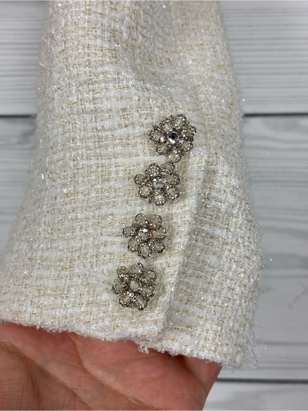 Self-Portrait white Boucle knit cropped blazer jacket size 6 - Picture 7 of 13